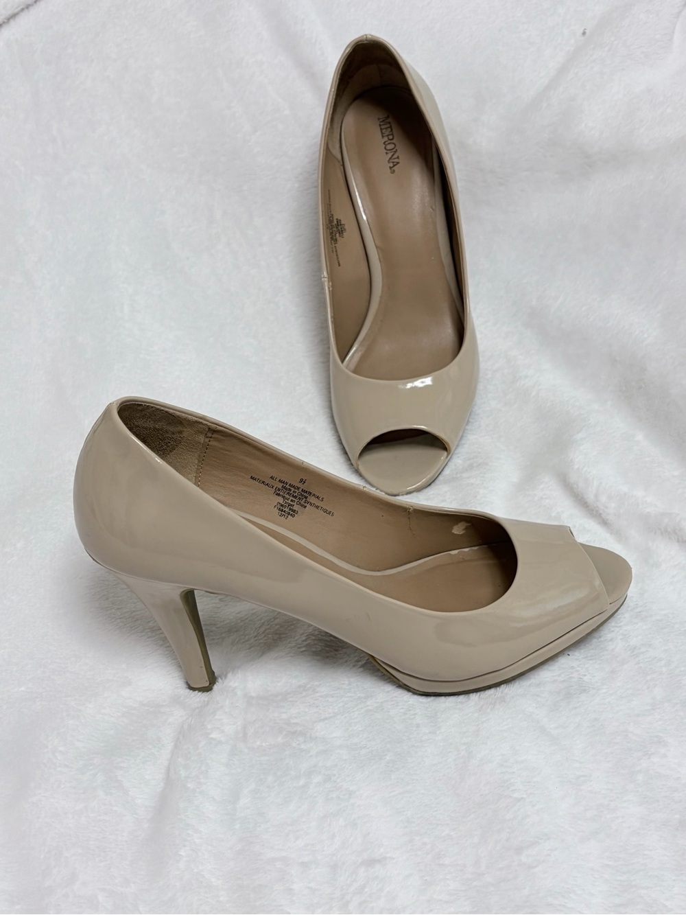 Merona Beige Patent Peep-Toe Stiletto Heels